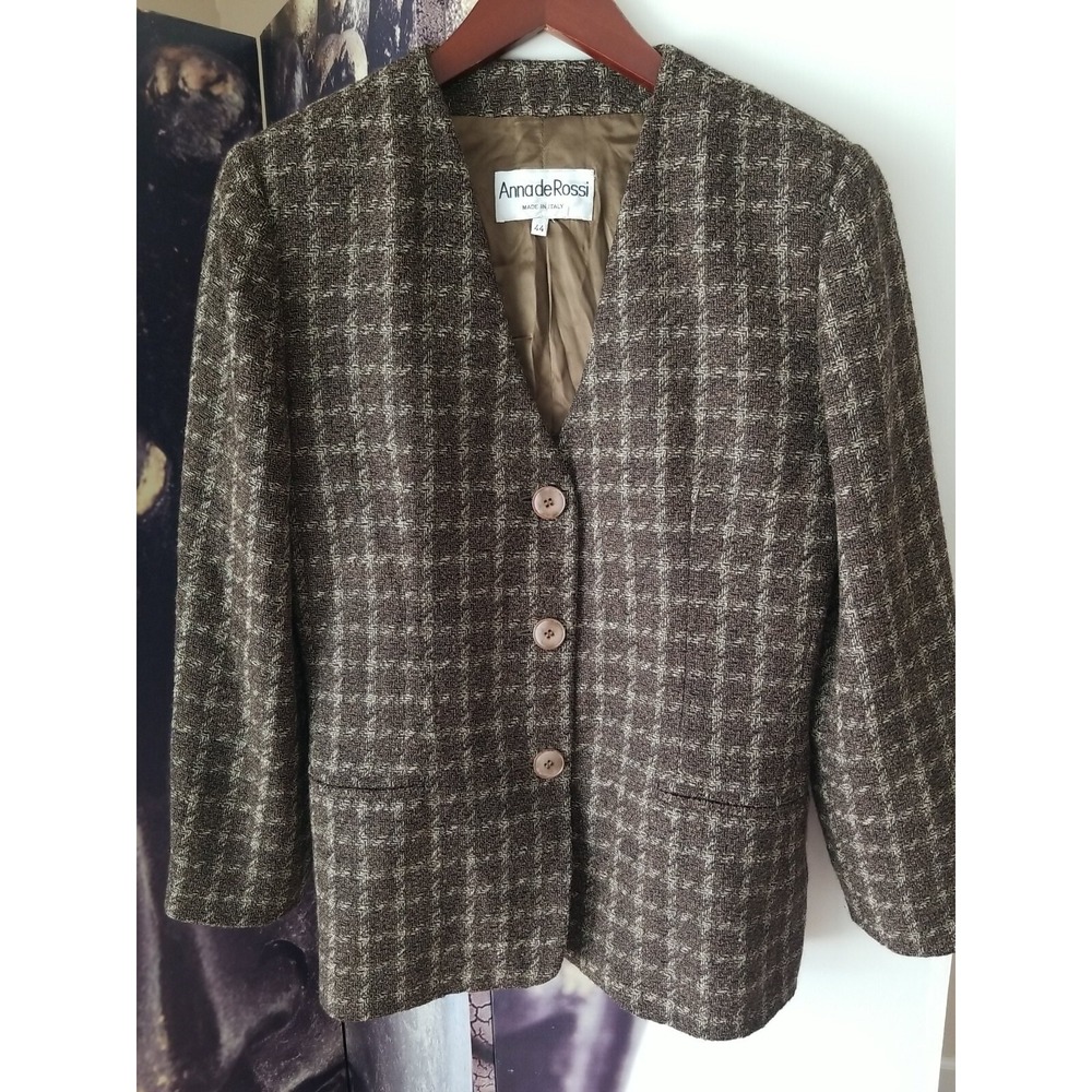 Anna De Rossi Women's Textured 3 Button Front Blazer Jacket‎ Brown Size 44 Italy